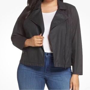 Eileen Fisher black waxed moto Jacket